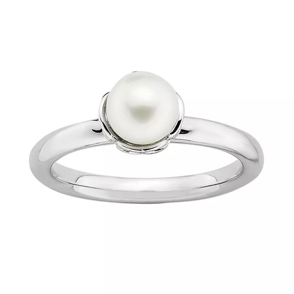 Stacks & Stones Sterling Silver Freshwater Cultured Pearl Stack Ring, Women's, Size: 8, White Product Image