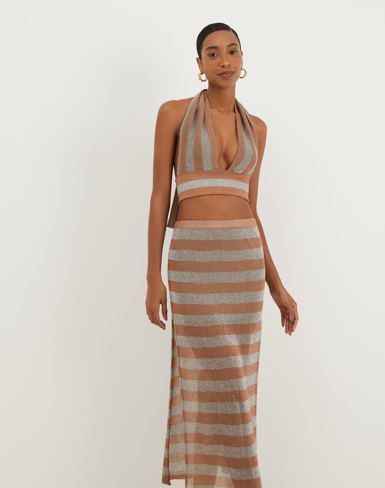 Knit Luna Halter Top - Striped Eclair Product Image