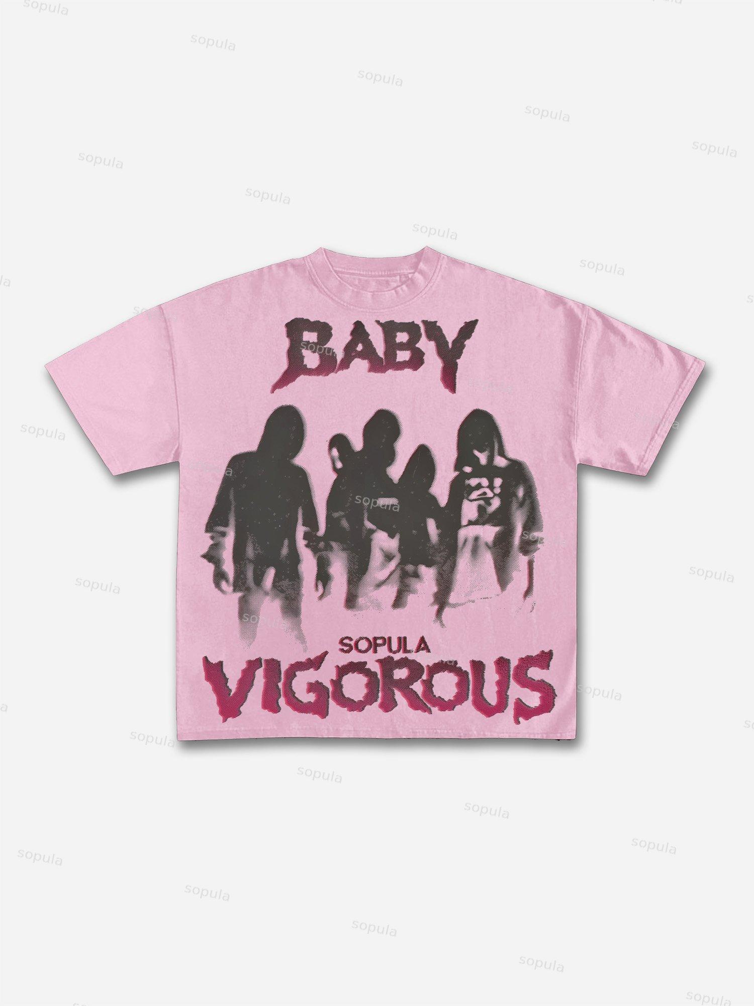 Sopula Retro Virtual Shadow Graphics Cotton T-shirt Product Image