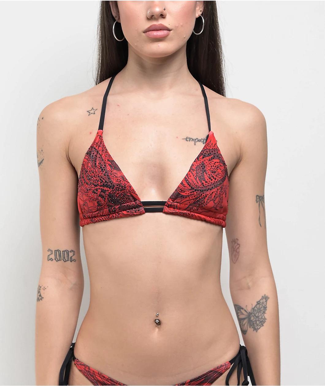 Affliction Flaming Dragon Red Triangle Bikini Top Product Image