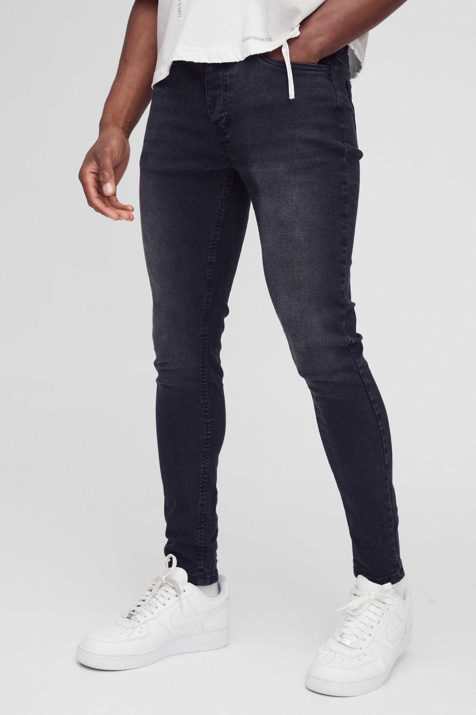 Skinny Stretch Jean In Washed Black | boohooMAN USA Product Image