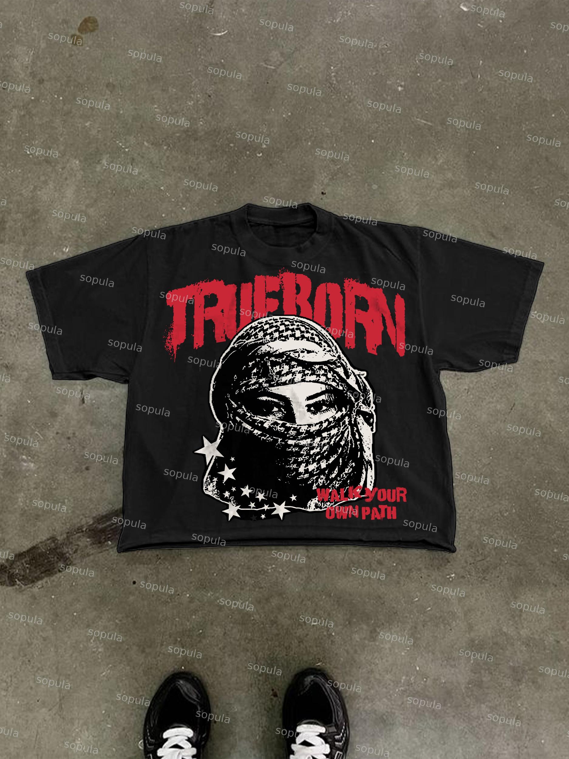 Stay True To Yourself Vintage Portrait Graphic Cropped T-shirt Product Image