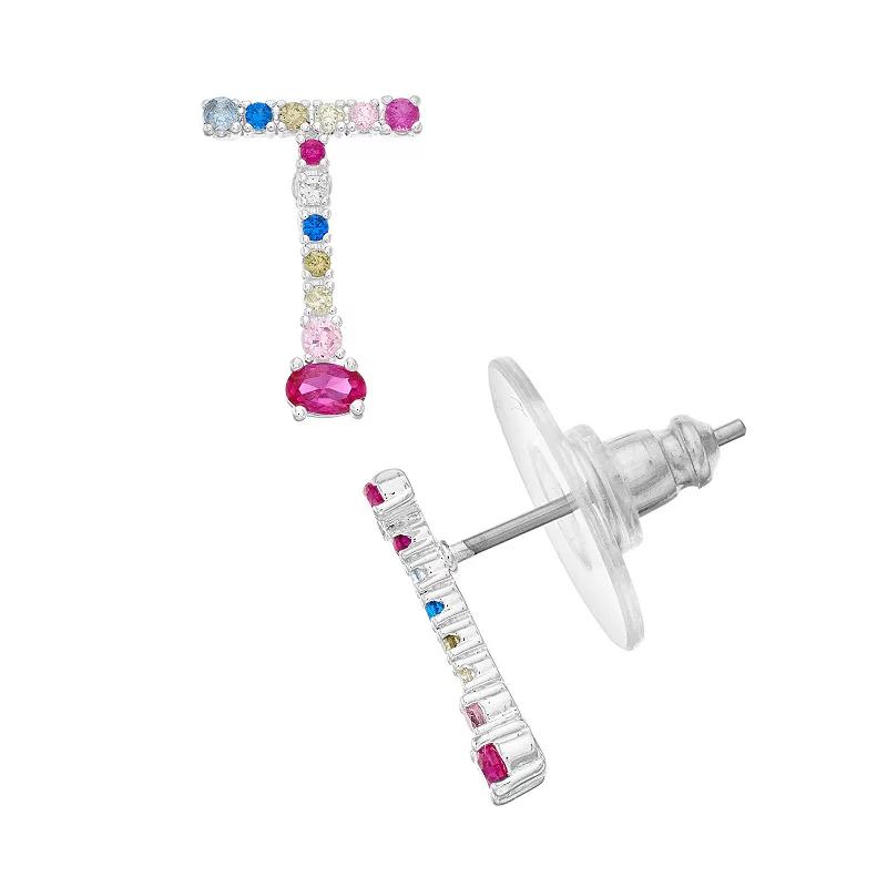 City Luxe Silver Tone Cubic Zirconia Initial Stud Earrings, Women's, Silver Tone A Product Image