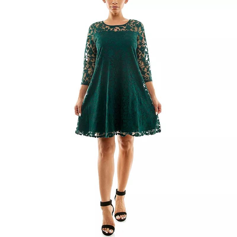 Women's Nina Leonard Burnout Trapeze Dress, Size: Large, Rich Green Product Image