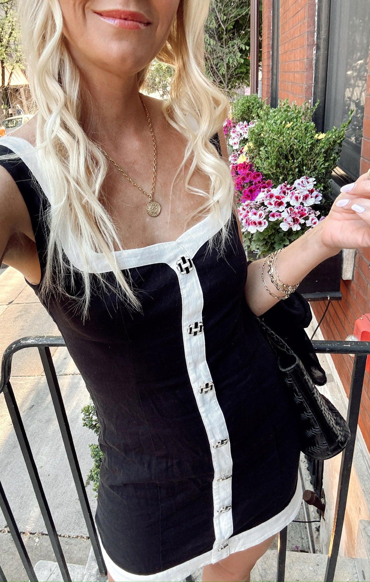 Coco Dress ~ Black and White Linen Product Image