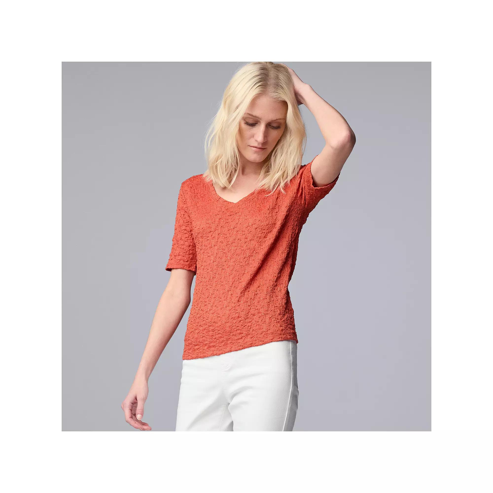 Women's Simply Vera Vera Wang V-Neck Short Sleeve Pucker Top, Size: XXL, Vera Pink Product Image