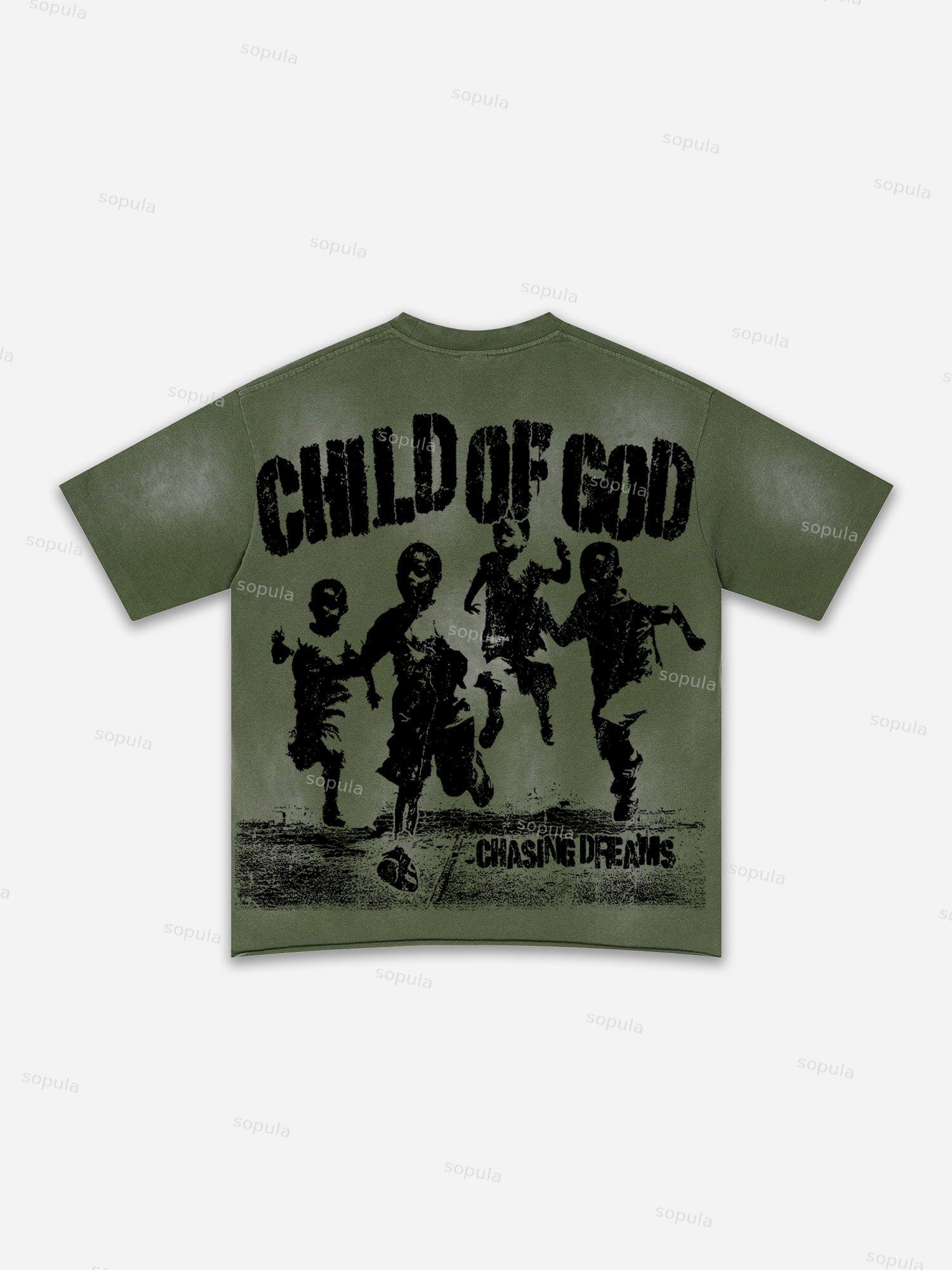 Authentic Abstract Portrait Print Washed T-shirt Product Image