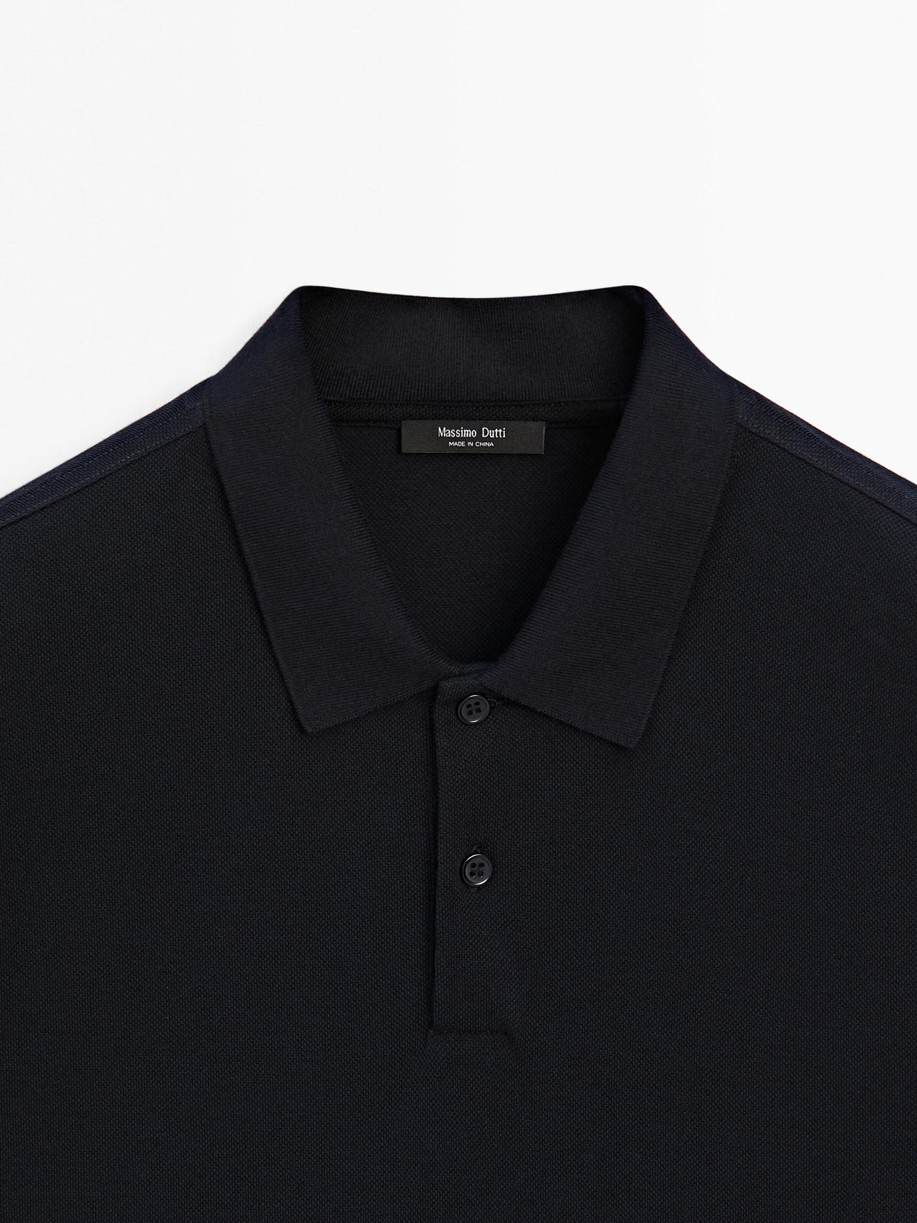 Long sleeve mercerised cotton piqué polo shirt Product Image