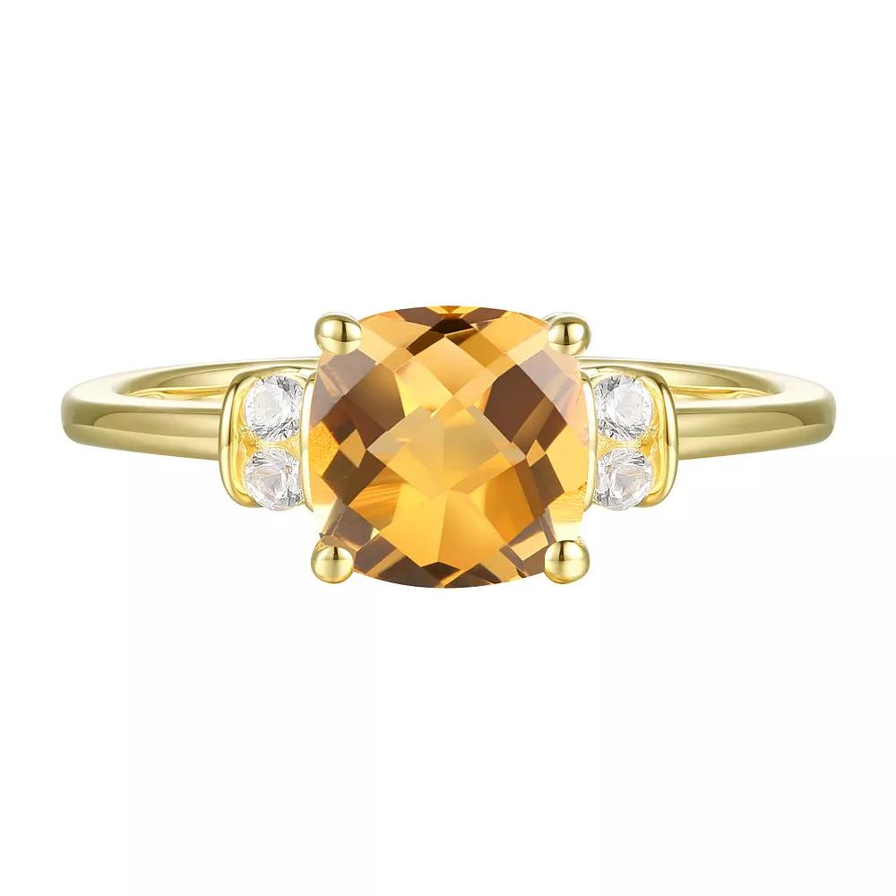 14k Gold Over Silver Cushion-Cut Citrine & Lab-Created White Sapphire Ring, Women's, Size: 7, Gold Tone Product Image