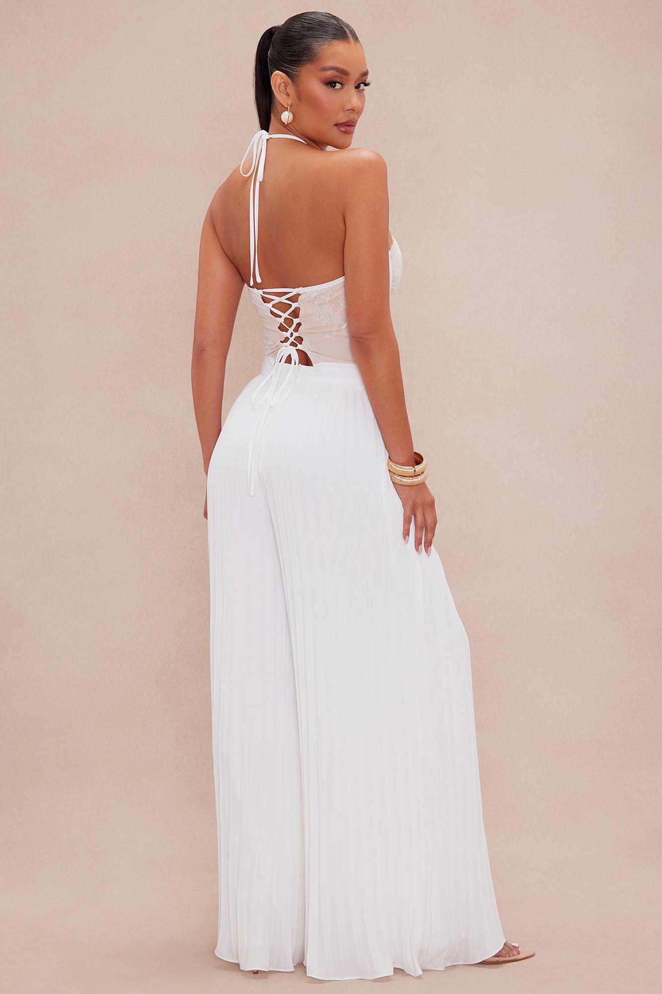 Nadine Pleated Pant Set - White/combo Product Image