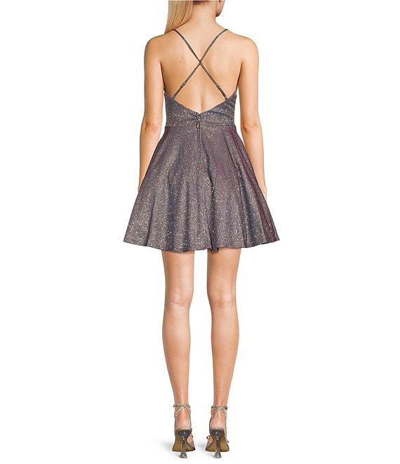City Vibe Spaghetti-Strap X-Back Box Pleat Sherri Shine Fit & Flare Party Mini Dress Product Image