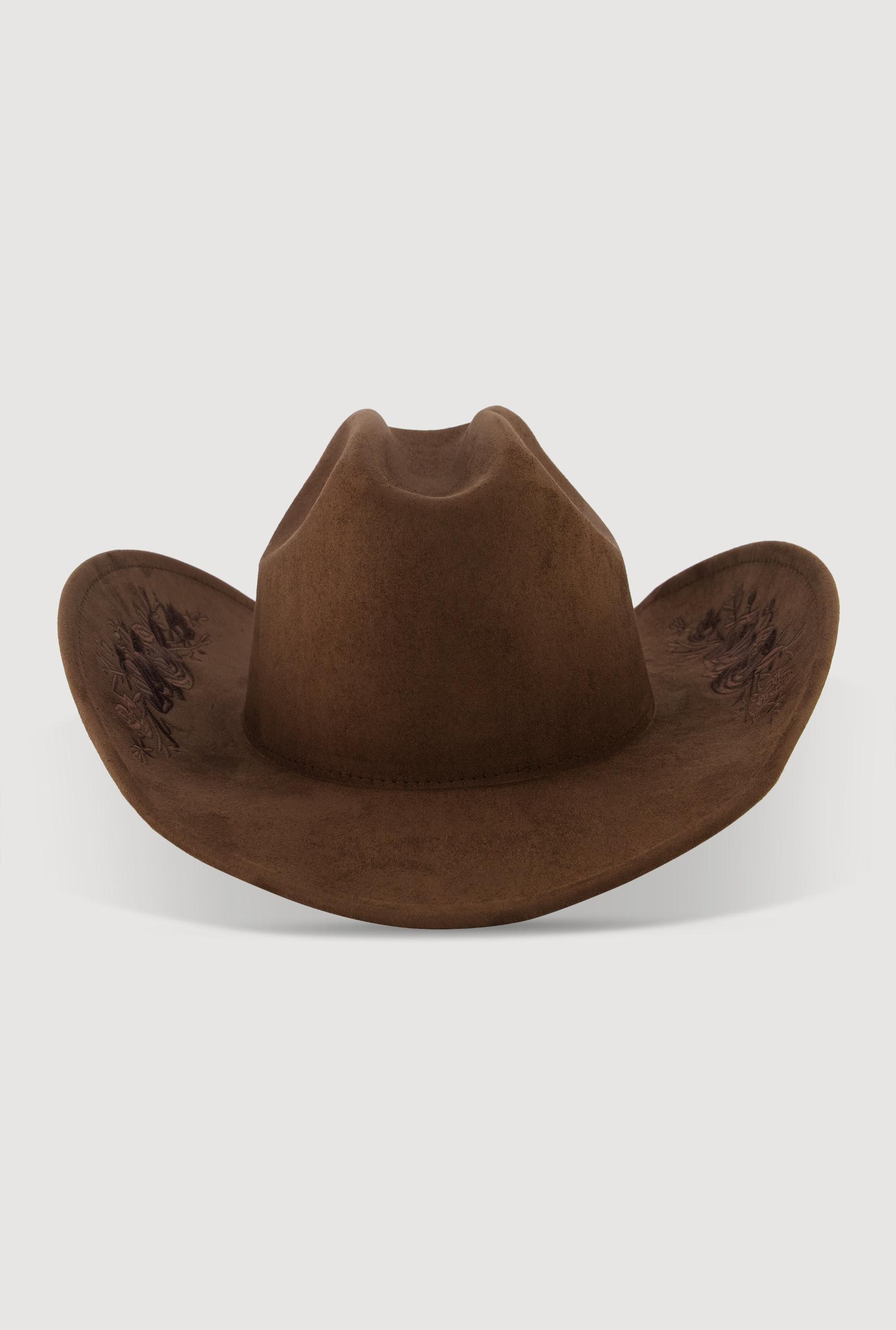 Faux Suede Floral Embroidered Cowboy Hat Female Product Image