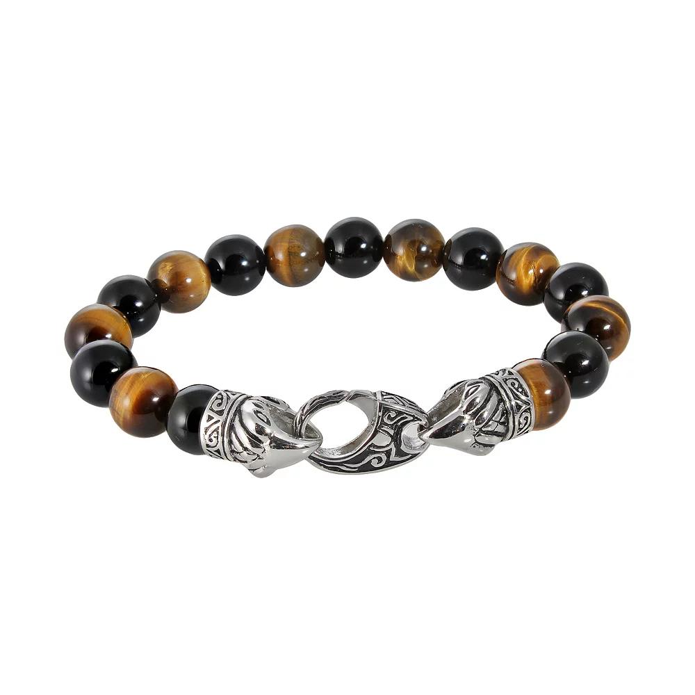Stainless Steel Tiger's Eye Bead Stretch Bracelet - Men, Men's, Size: 8.5", Brown Product Image