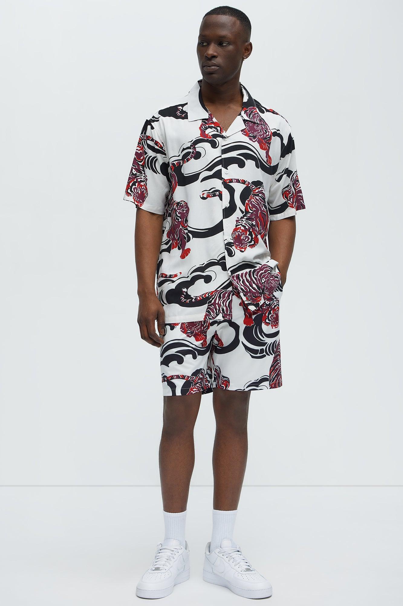 Tiger Waves Relaxed Shorts - White/combo Male Product Image