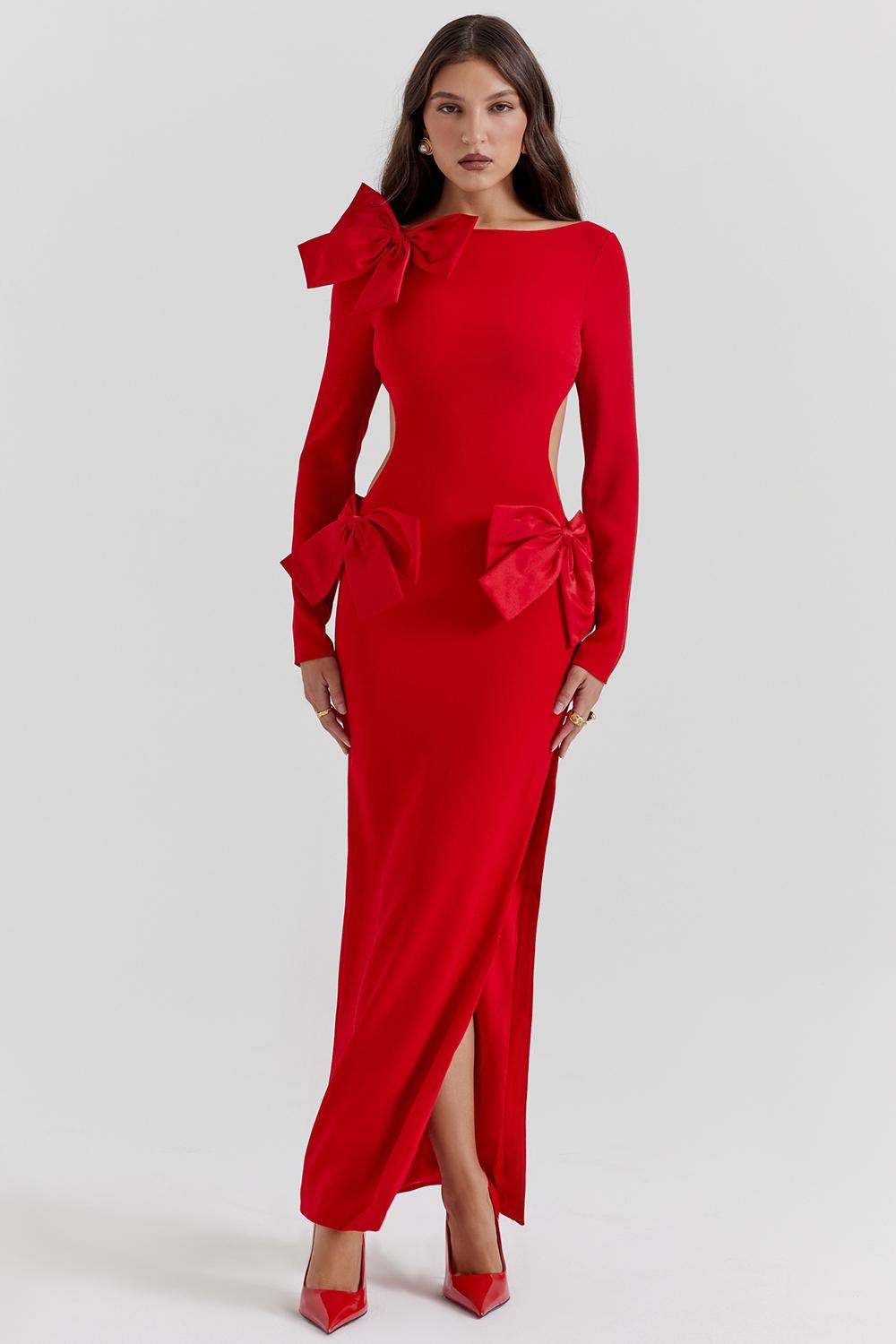 Lavele  red bow maxi dress Product Image