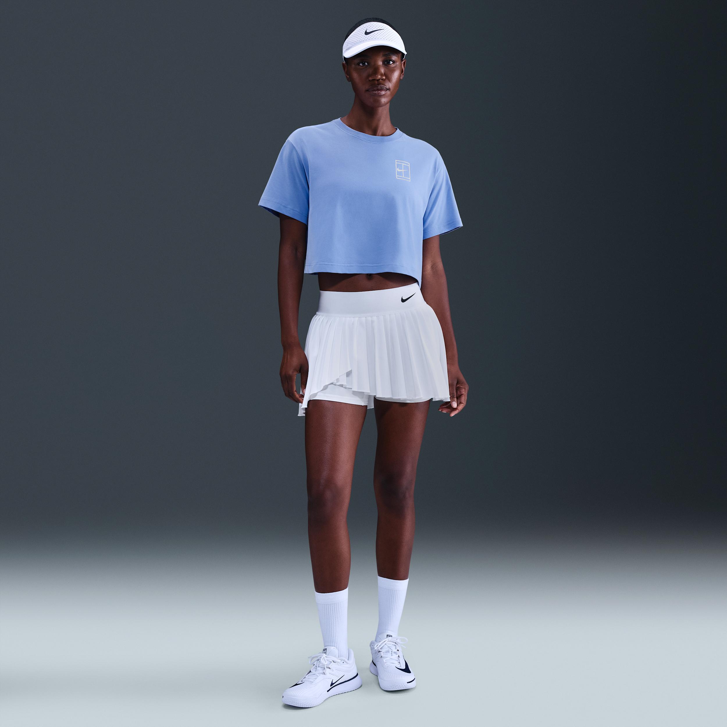 Nike Womens Slam Dri-FIT Short-Sleeve Cropped Tennis T-Shirt | HV6987-494 Product Image