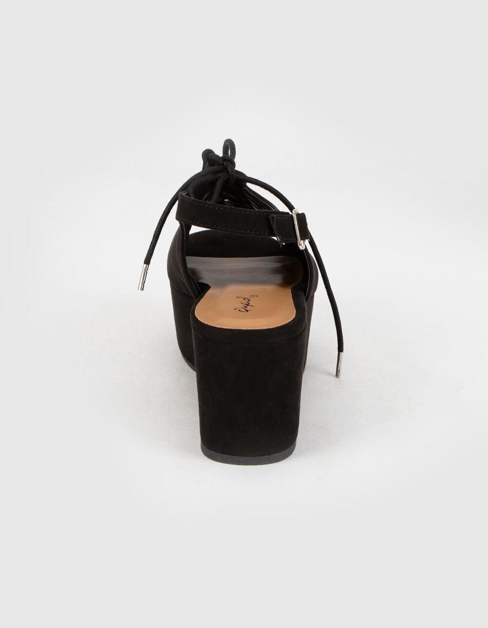 QUPID Lace Up Buckle Wedge Heels - BLACK Product Image