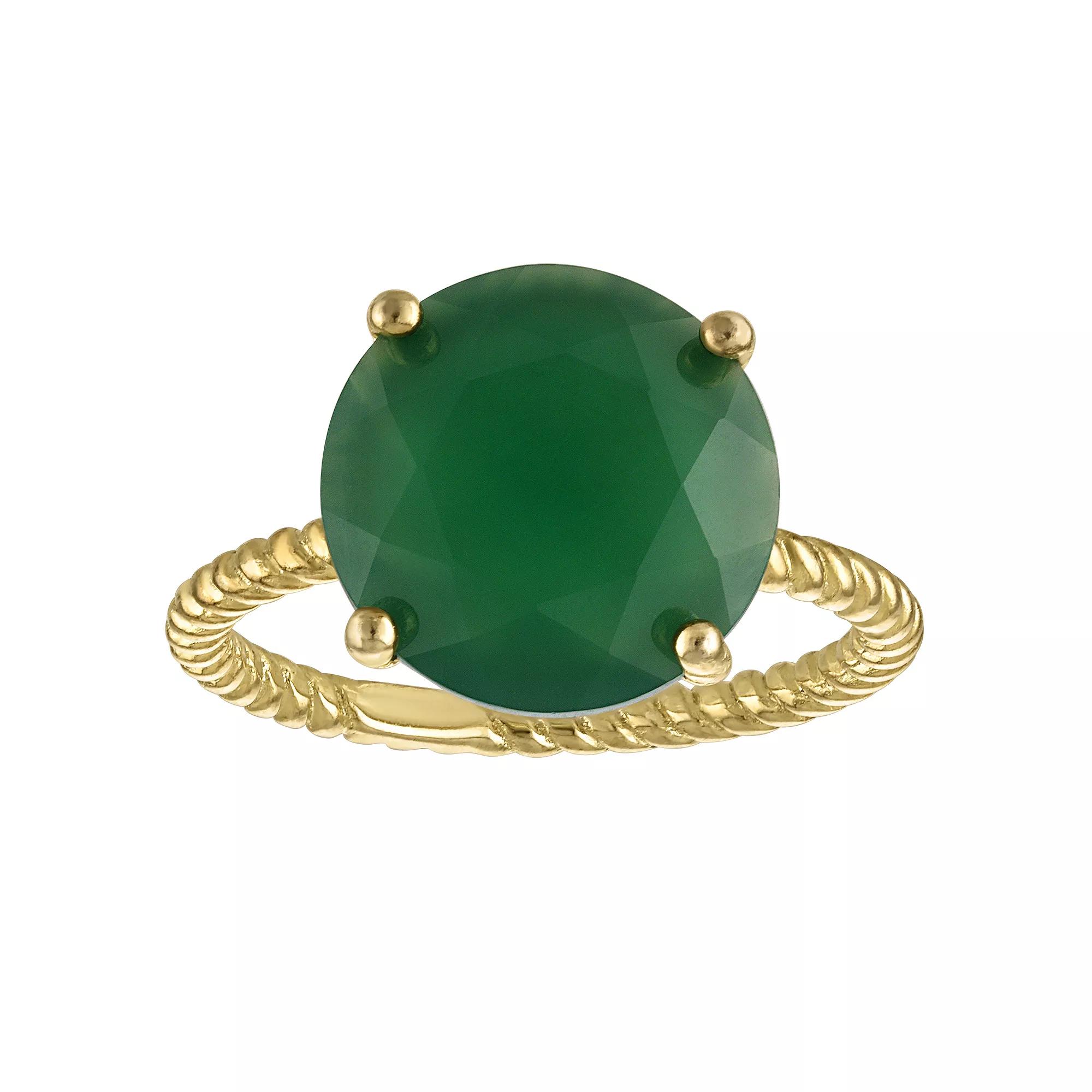 Designs by Gioelli Gold Over Sterling Silver Green Chalcedony Solitaire Ring, Women's, Size: 9, Gold Tone Product Image