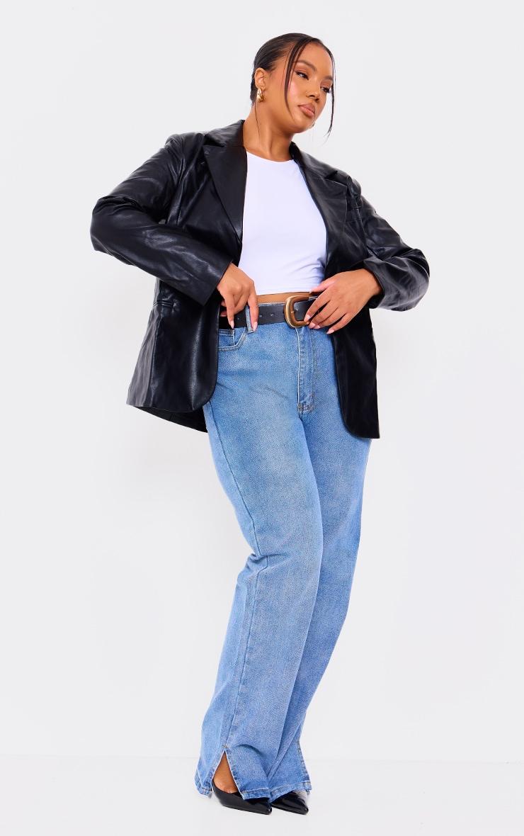 Plus Black Faux Leather Blazer Product Image