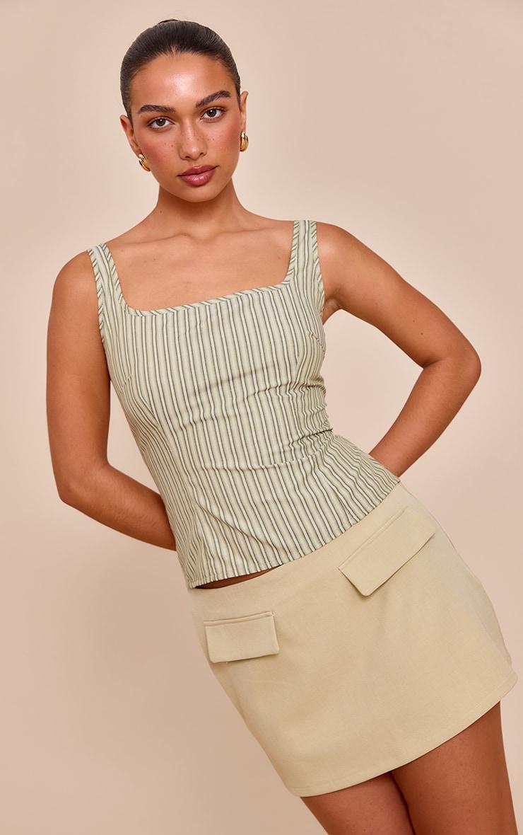 Green Striped Square Neck Long Top Product Image