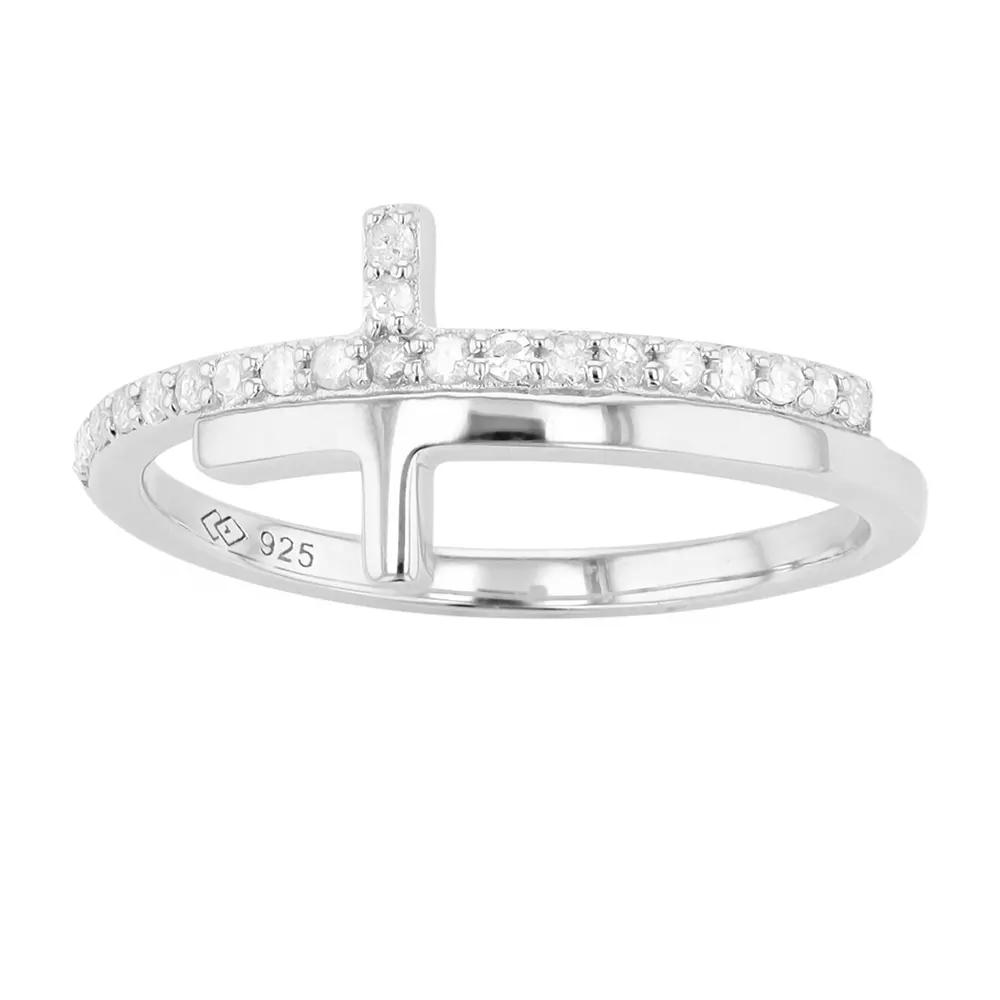 Sterling Silver 1/6 Carat T.W. Diamond Sideways Cross Ring, Women's,  Product Image