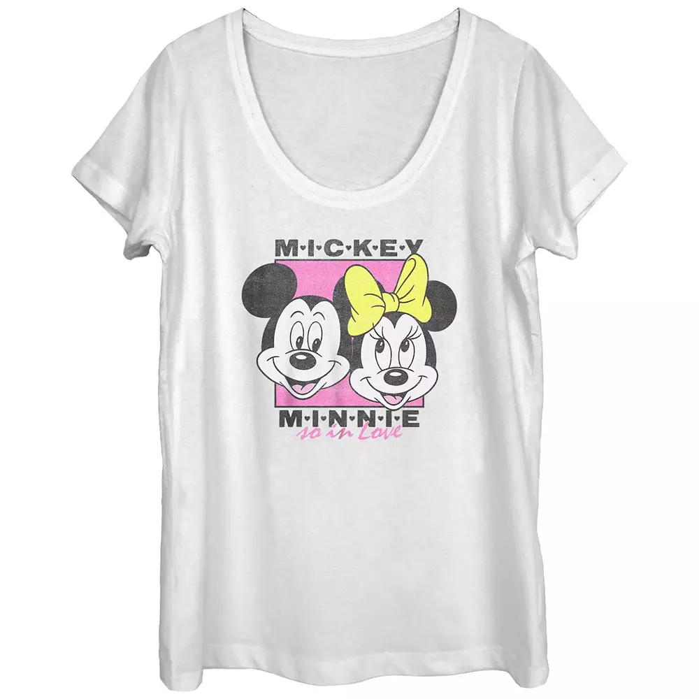 Disney's Mickey Mouse And Minnie In Love Scoop Neck Juniors' Graphic Tee, Women's, Size: Medium, White Product Image