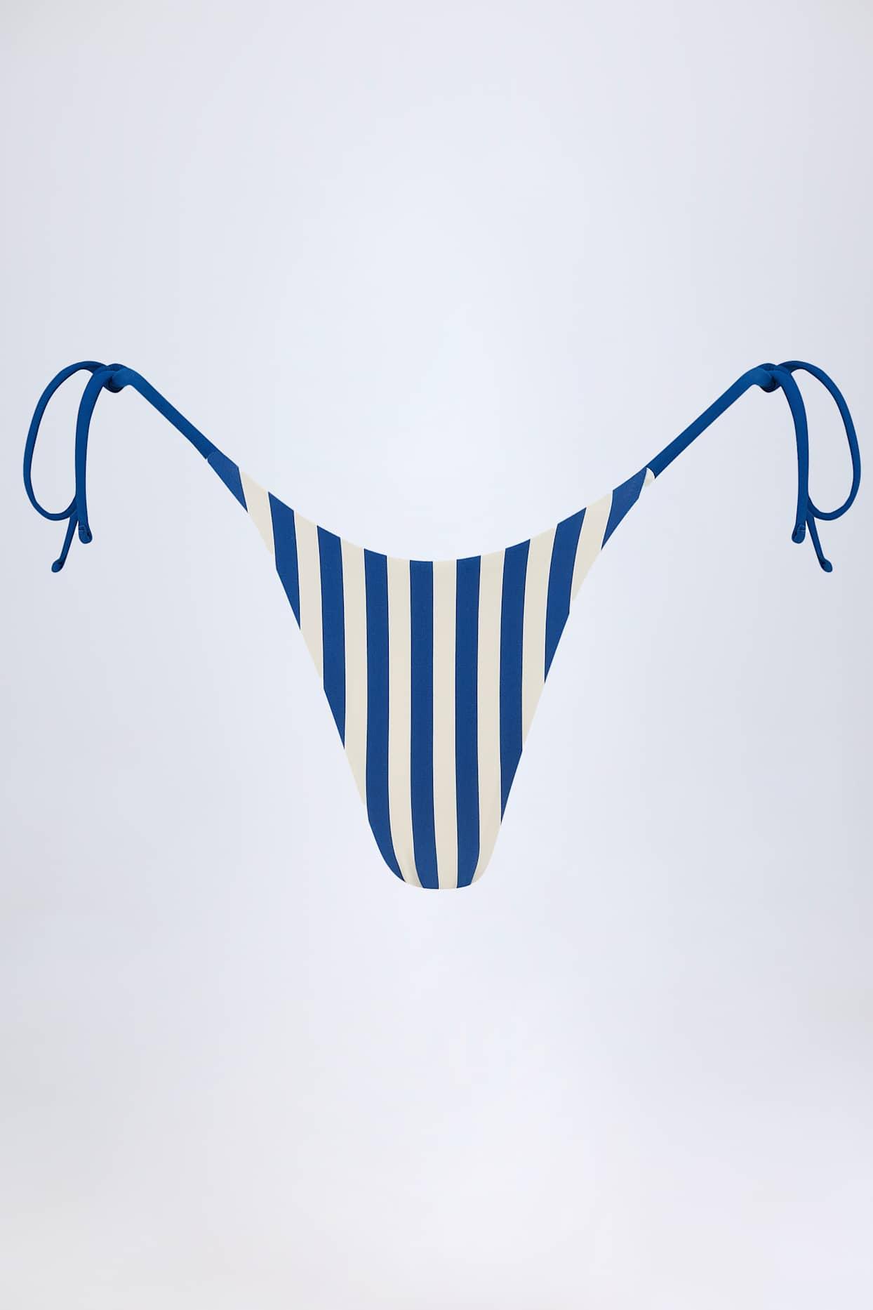 Side-Tie Thong Bikini Bottoms in Marine Blue Stripe Product Image