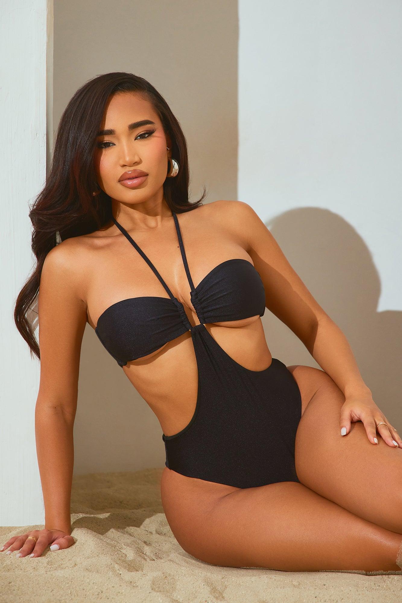 Roxie Halter 1 Piece Swimsuit - Black Product Image