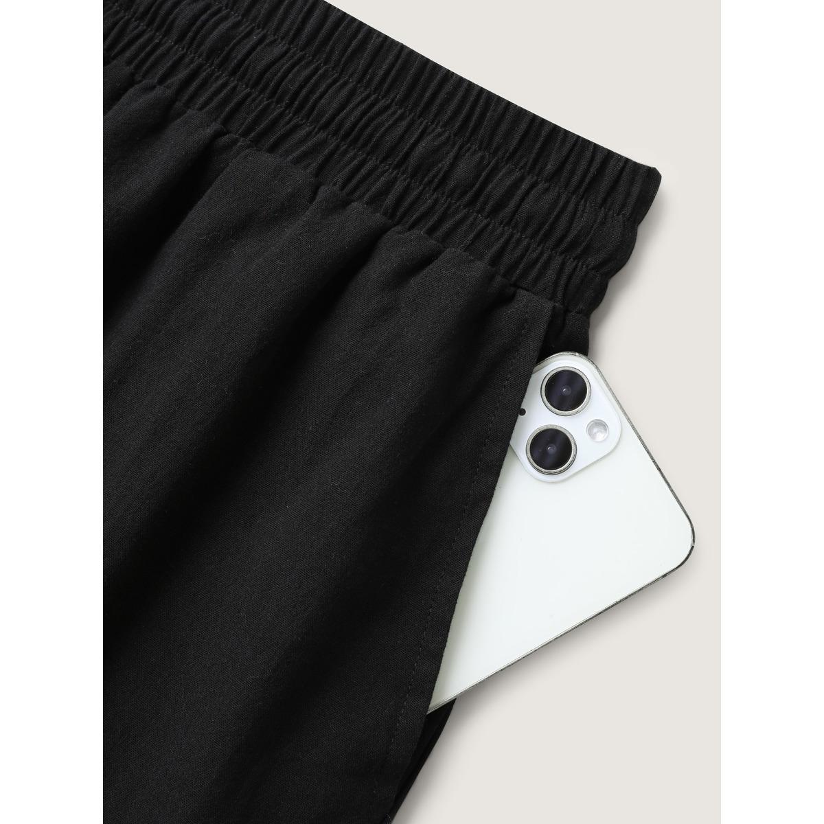 Plus Size Crochet Floral Hem Drawstring Shorts Women Black Resort Drawstring Wide Leg Vacation Shorts BloomChic 14-16/1X Product Image