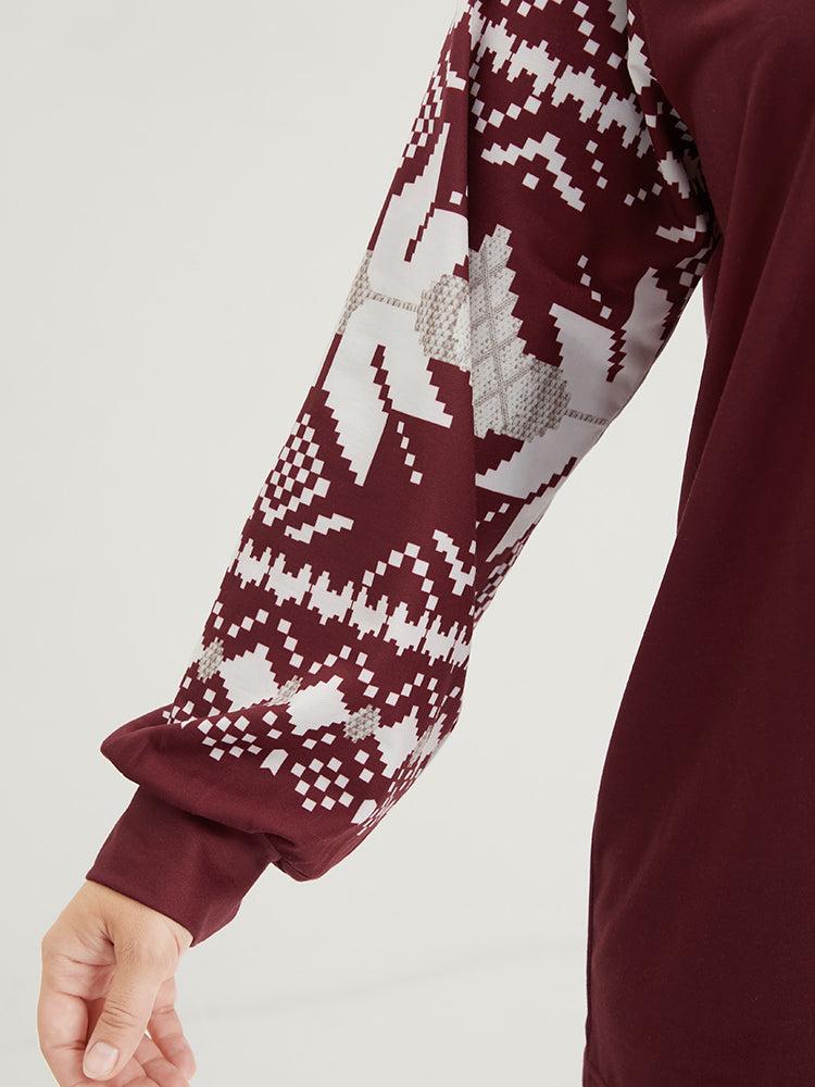 Snowflake Print V Neck Drop Shoulder Sweatshirt Female Product Image