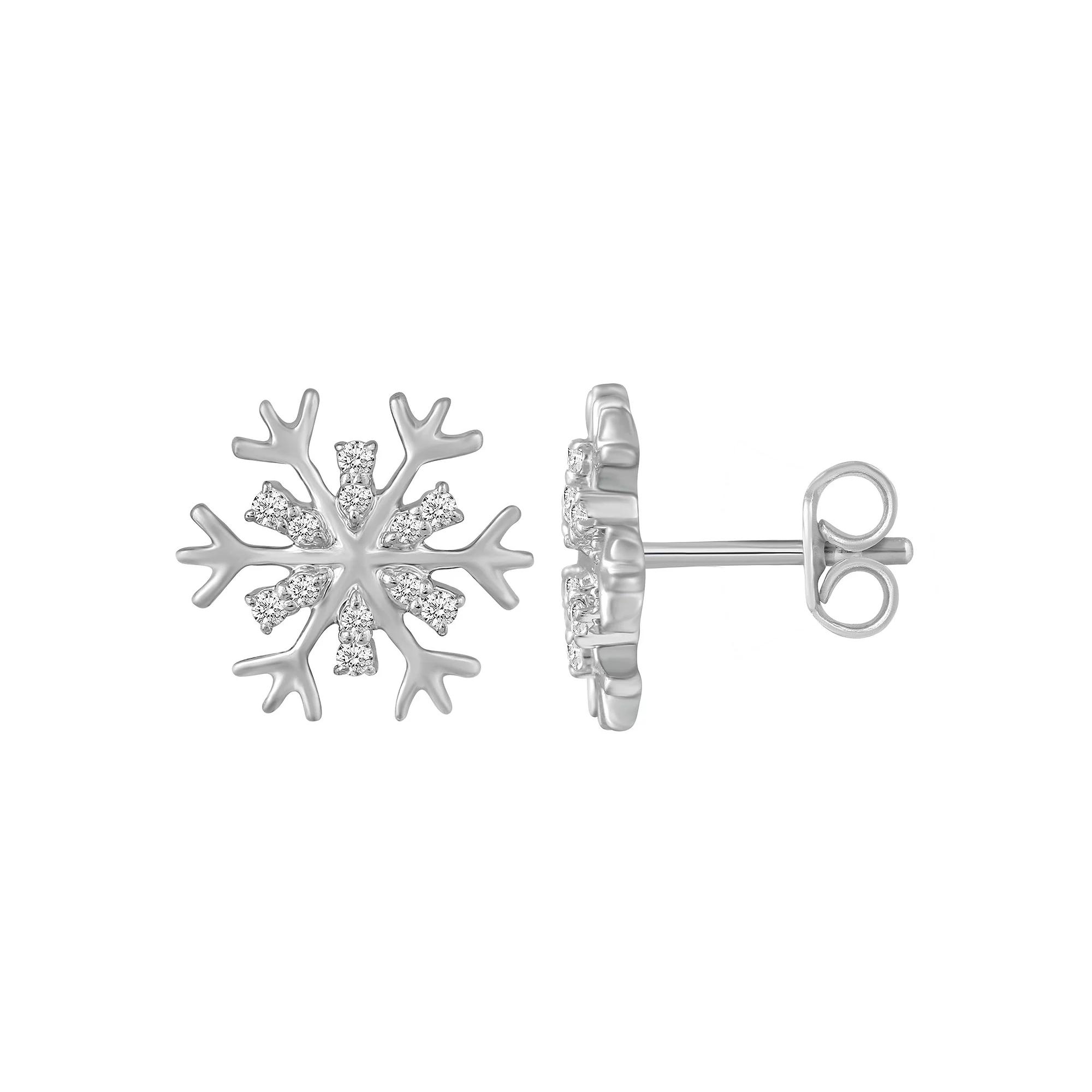 Sterling Silver 1/6 Carat T.W. Diamond Snowflake Stud Earrings, Women's Product Image