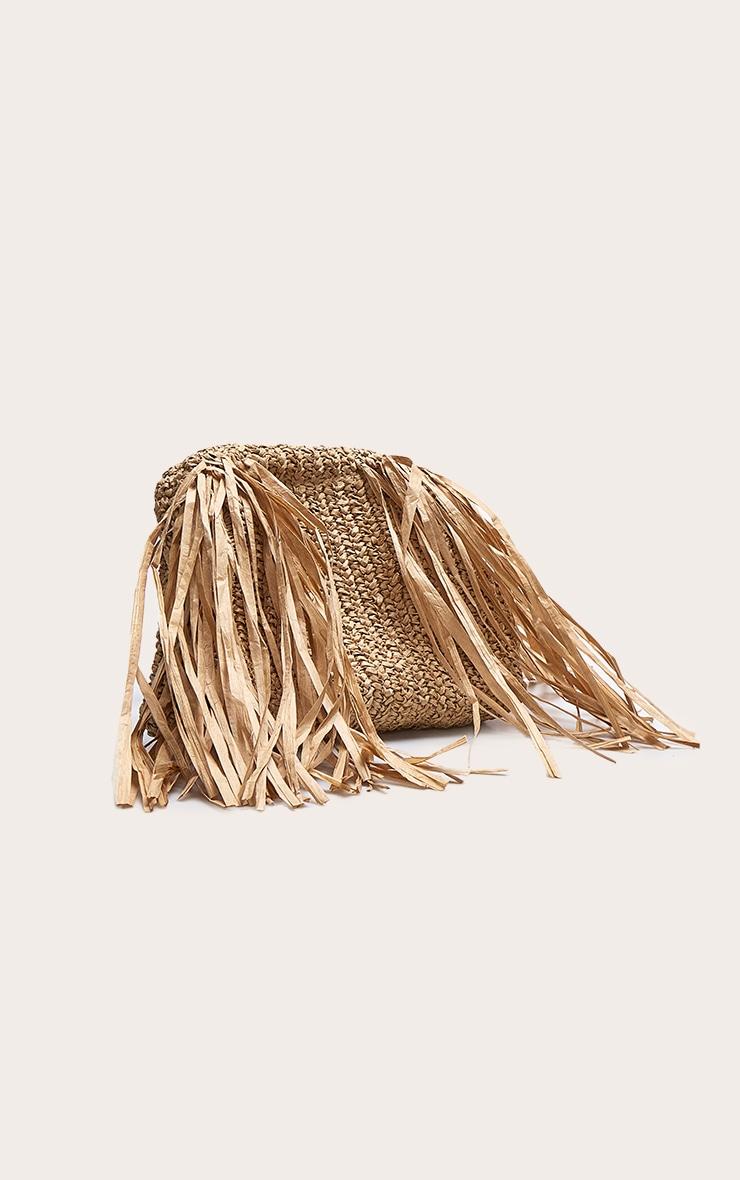  Camel Slouchy Raffia Fringe Clutch Product Image