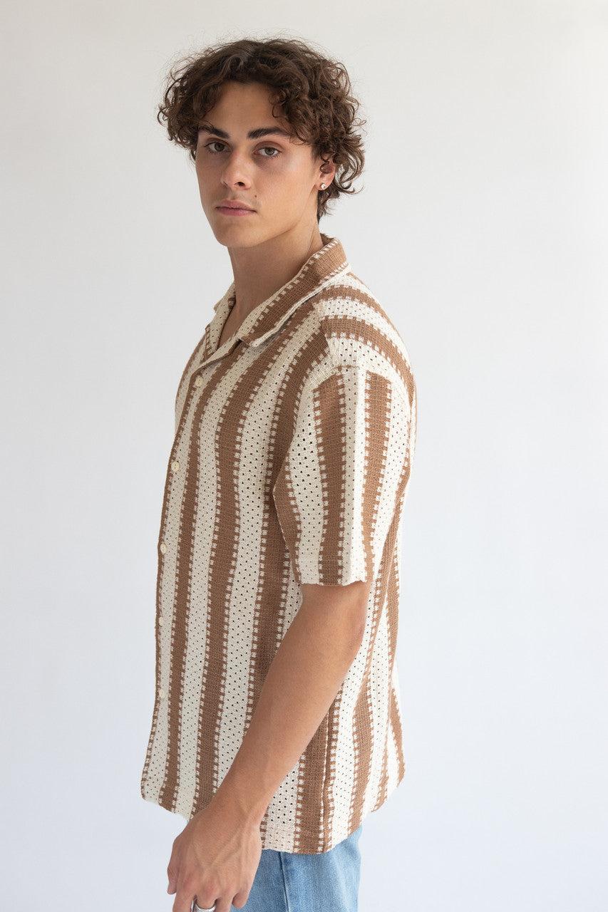 Crochet Striped Woven Shirt Product Image