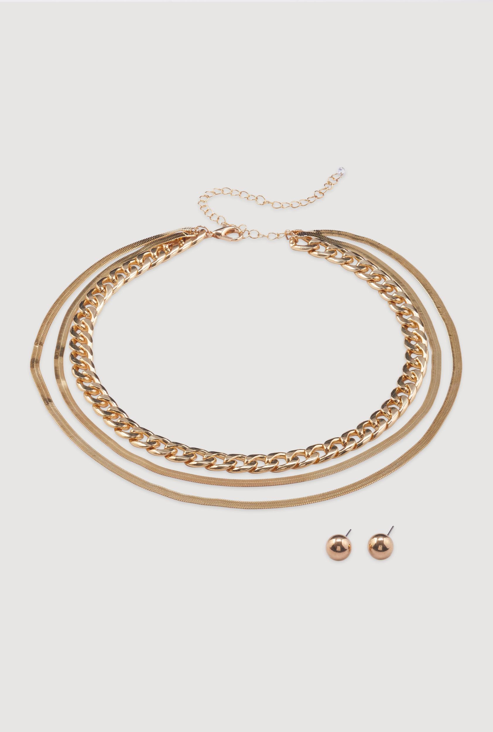 Love Curb Chain Necklace and Stud Earrings Unisex Product Image