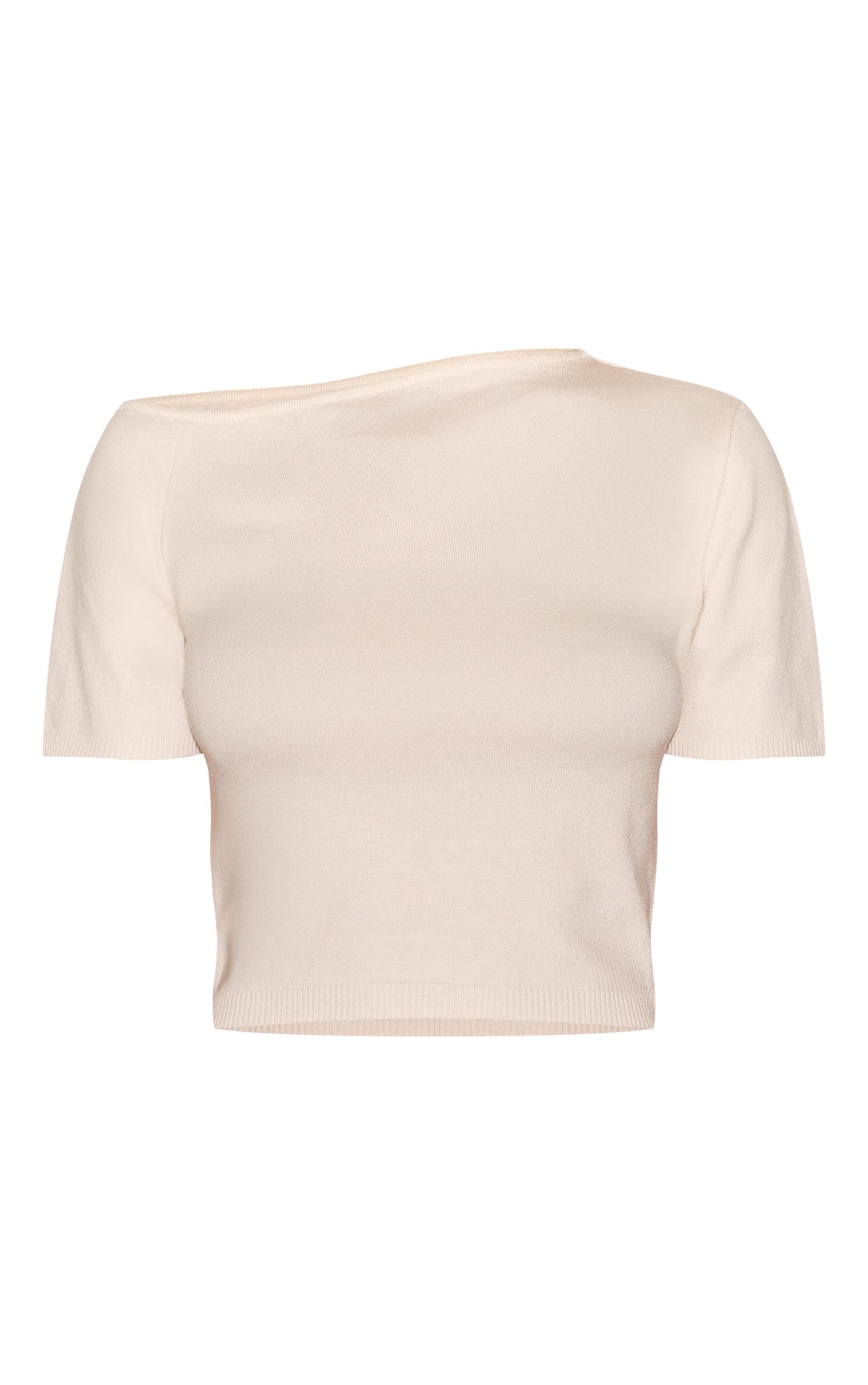 White Basic Knit Asymmetric Neckline Top Product Image