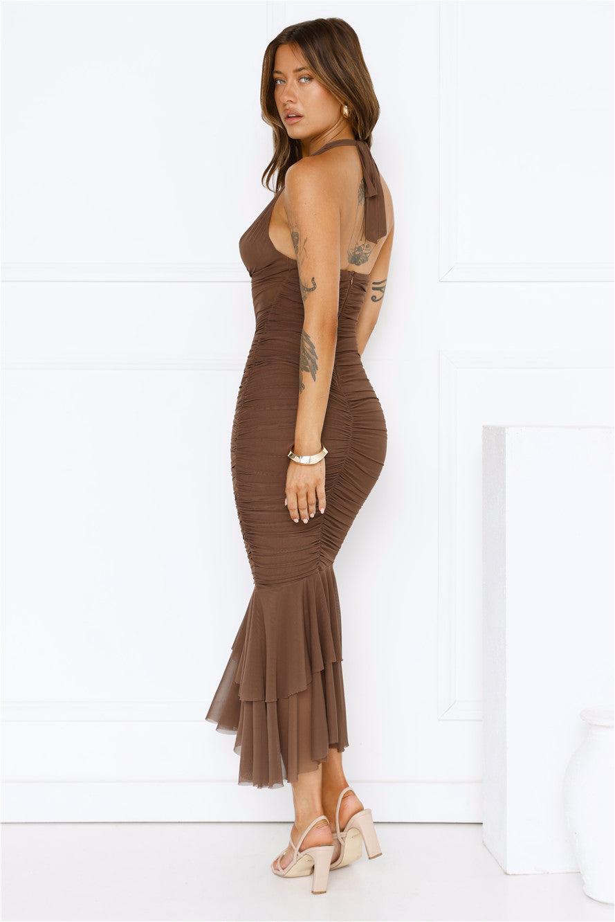 Moonrise Melody Mesh Maxi Dress Brown Product Image