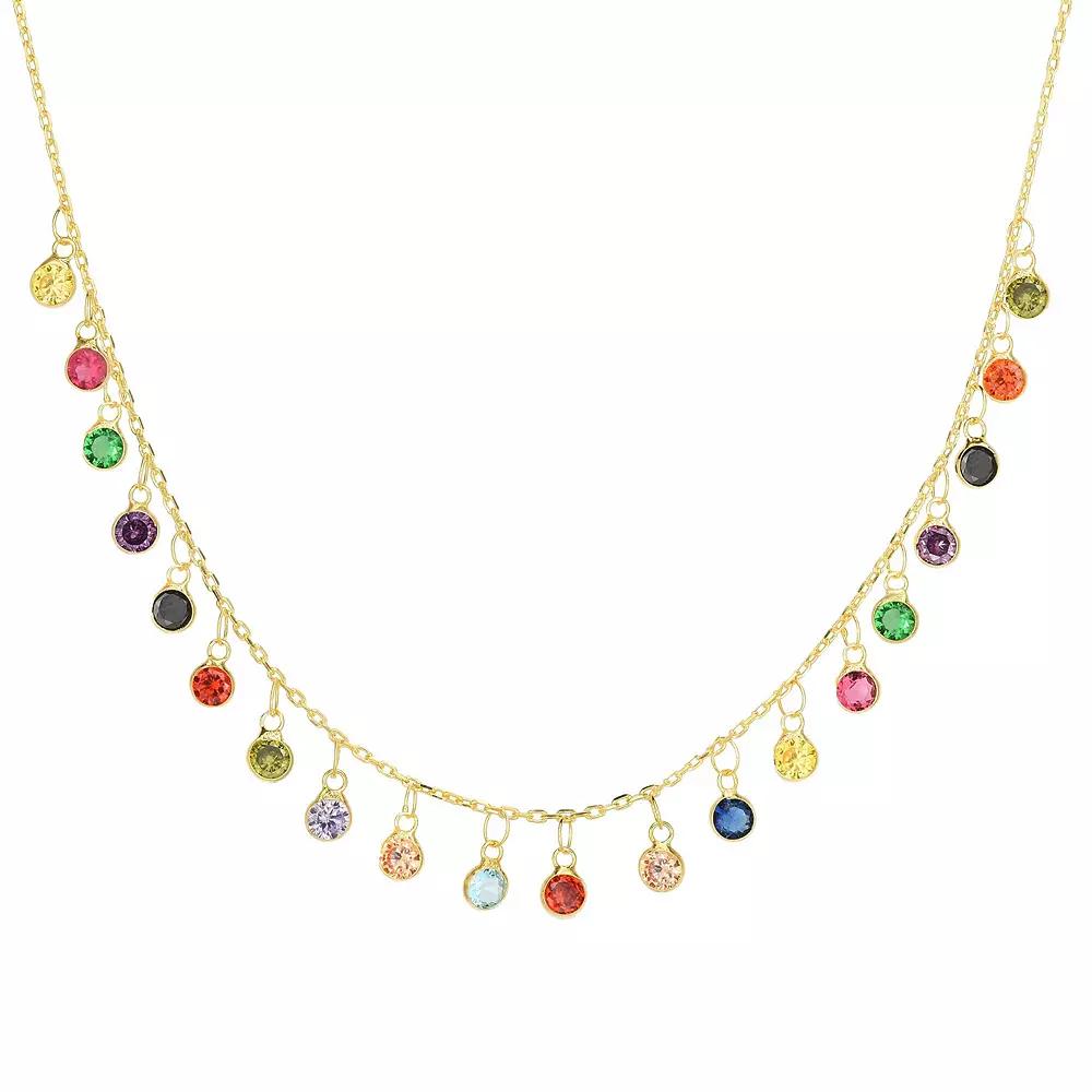 Sunkissed Sterling Cubic Zirconia Charm Necklace, Women's, Size: 18", Gold Tone Rainbow Product Image