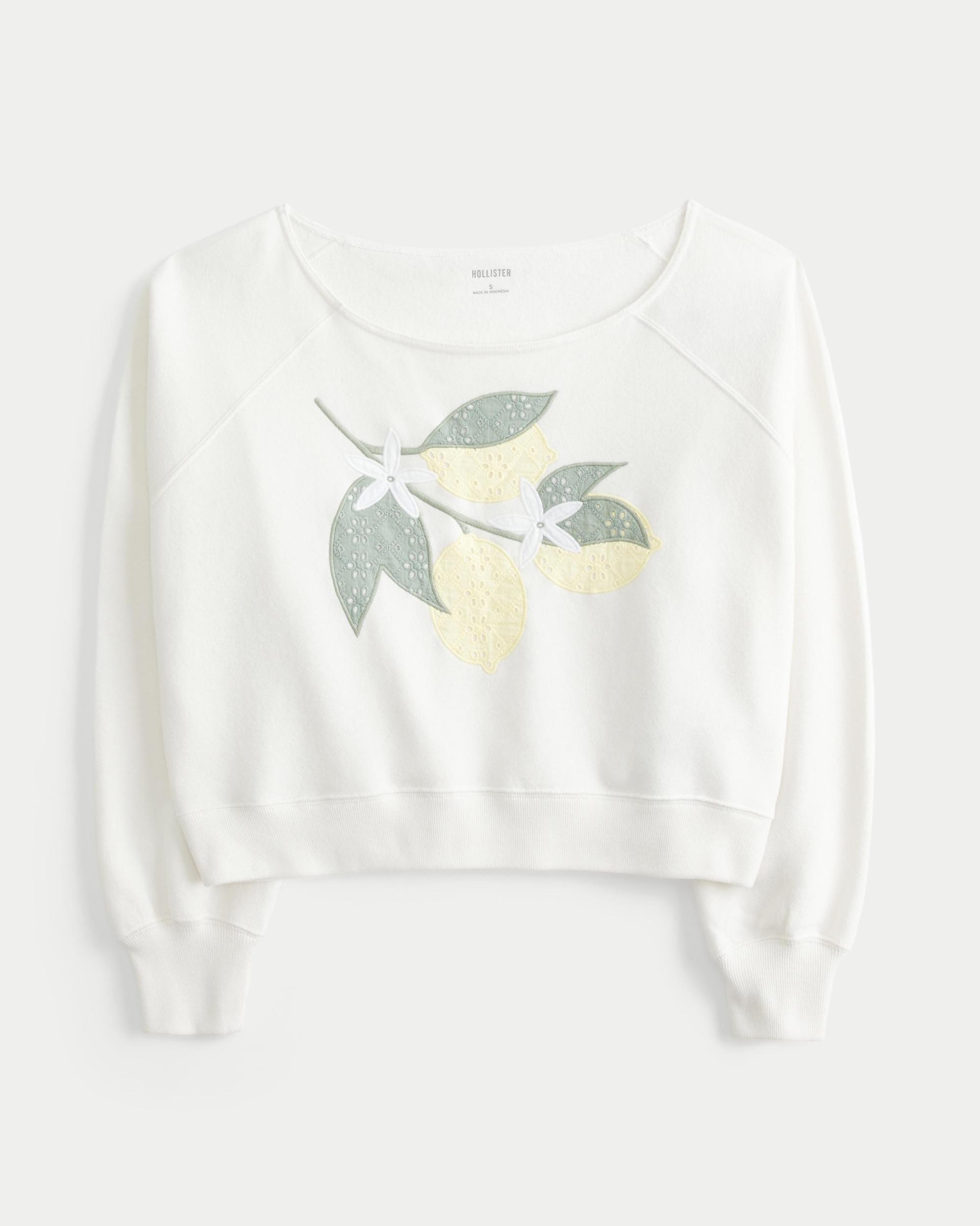 Easy Off-the-Shoulder California Graphic Crew Sweatshirt Product Image