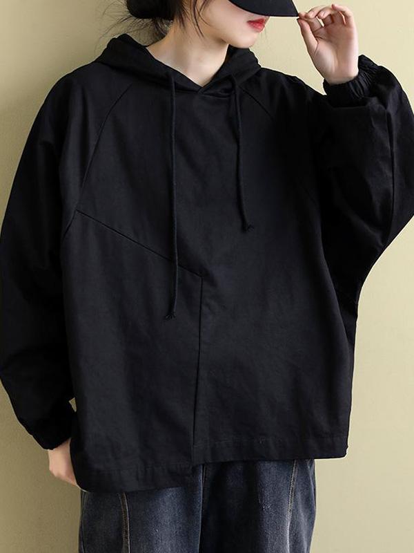 Artistic Retro Solid Color Split-Joint Hooded Long Sleeves Hoodies Product Image