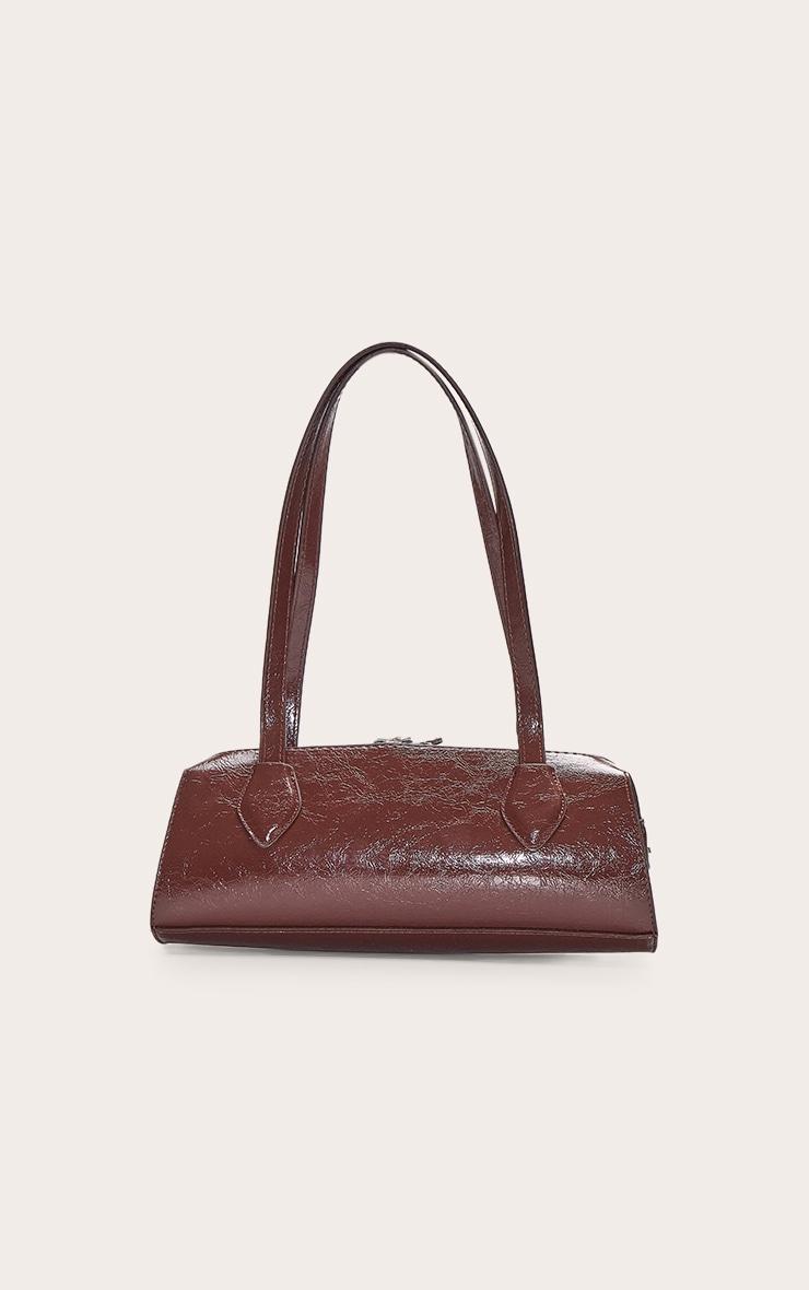 Chocolate Textured Faux Leather Bowler Bag Product Image