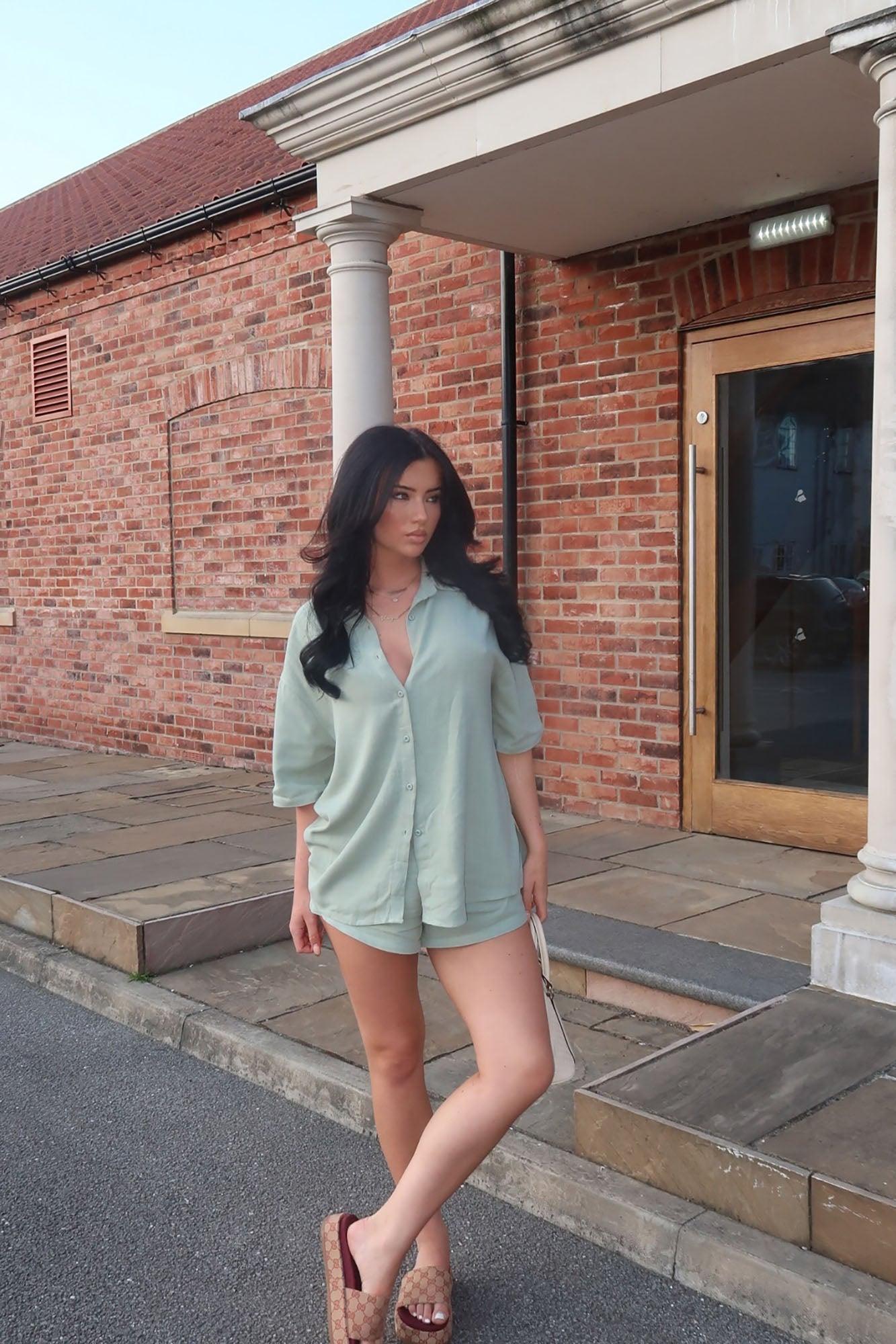 No Secrets Linen Short Set - Sage Product Image