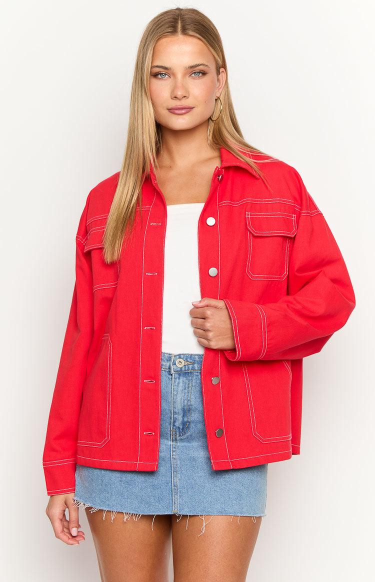 Callie Red Denim Jacket Product Image