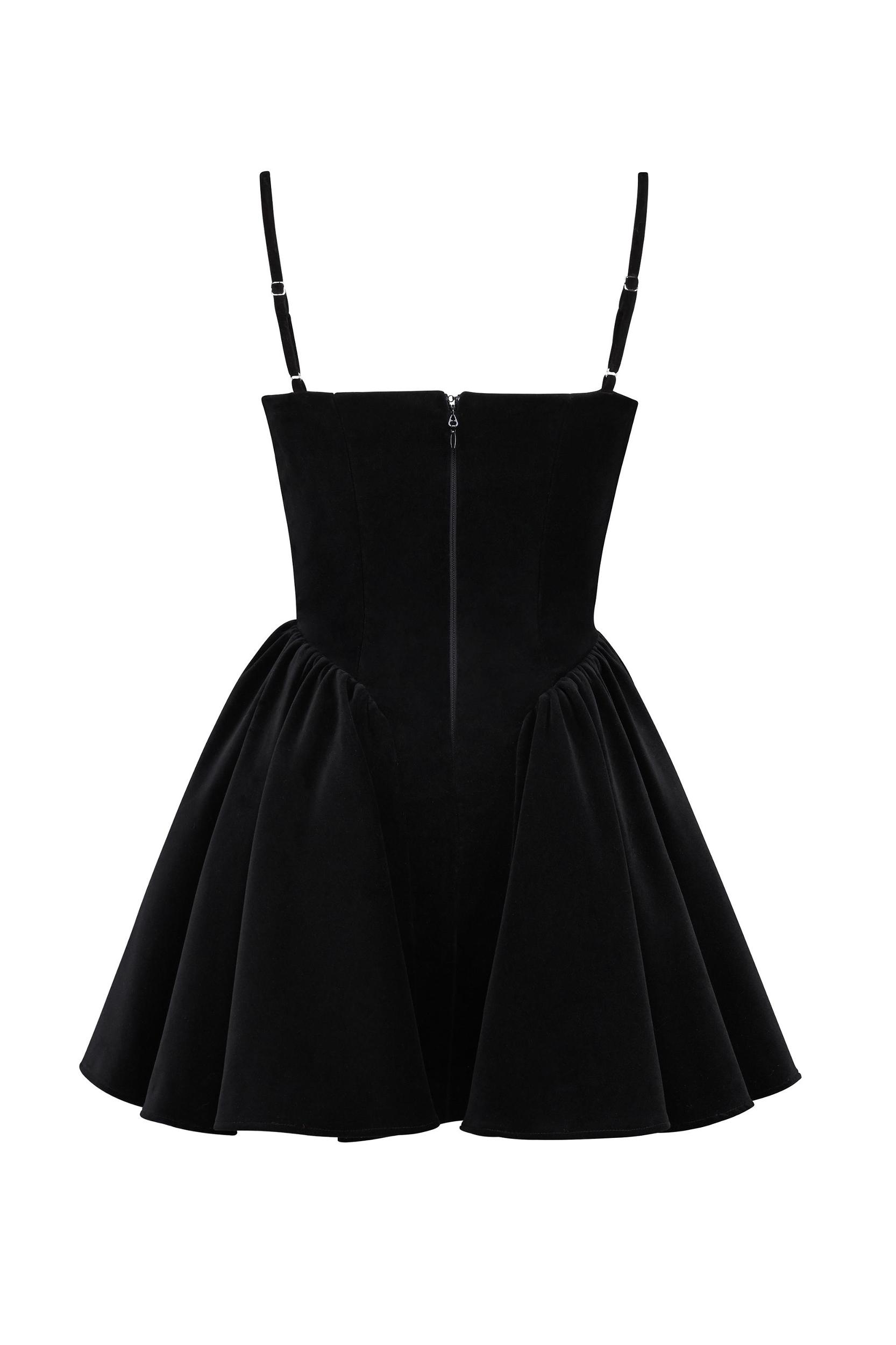 Selina  black velvet tulle mini dress Product Image