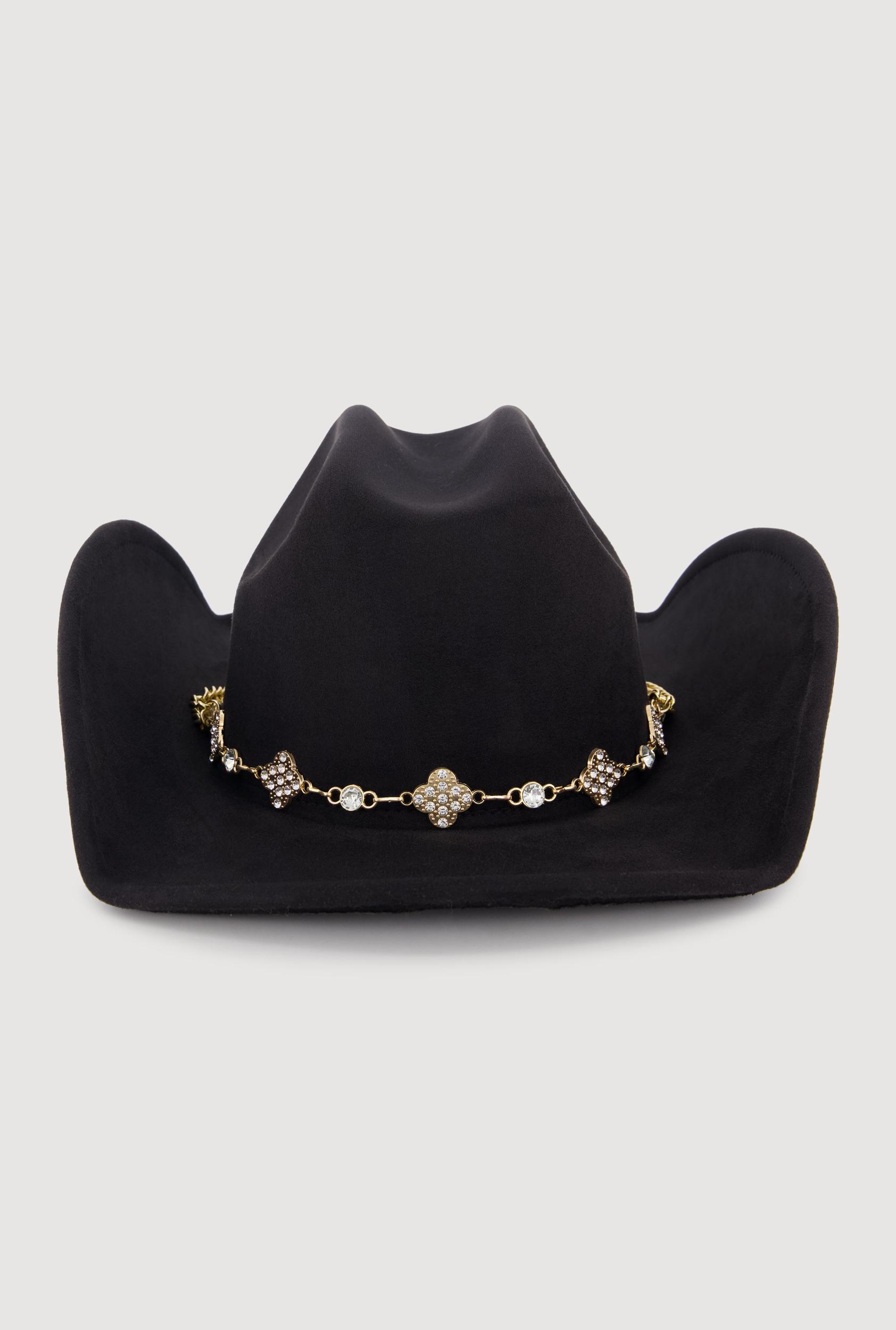 Faux Suede Rhinestone Charm Trim Cowboy Hat Female Product Image