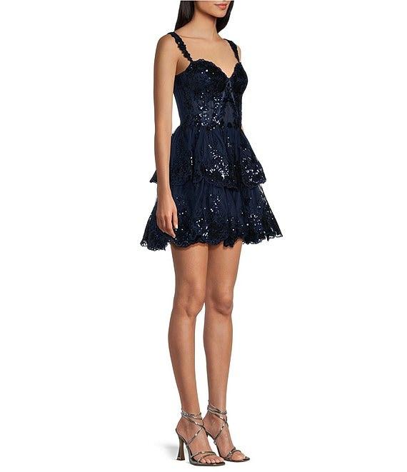 Blondie Nites Sweetheart Corset Allover Lace Sequin Short Party Dress Product Image