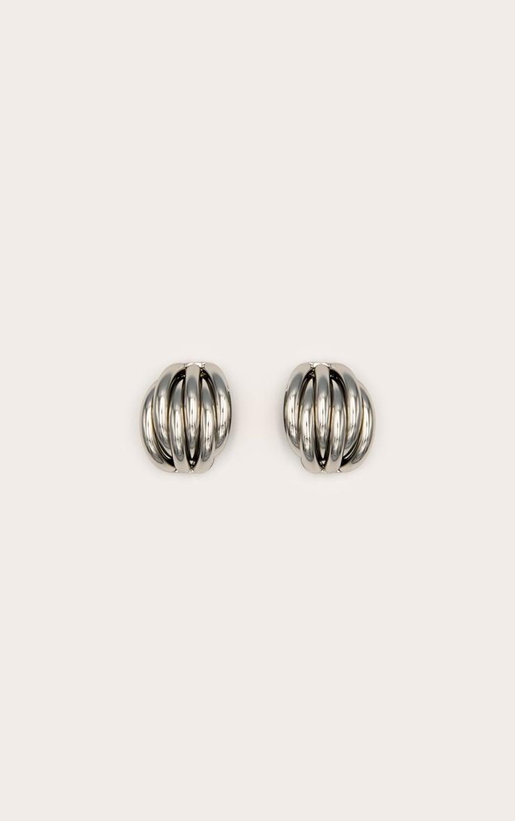 Silver Ribbed Oval Stud Earrings Product Image