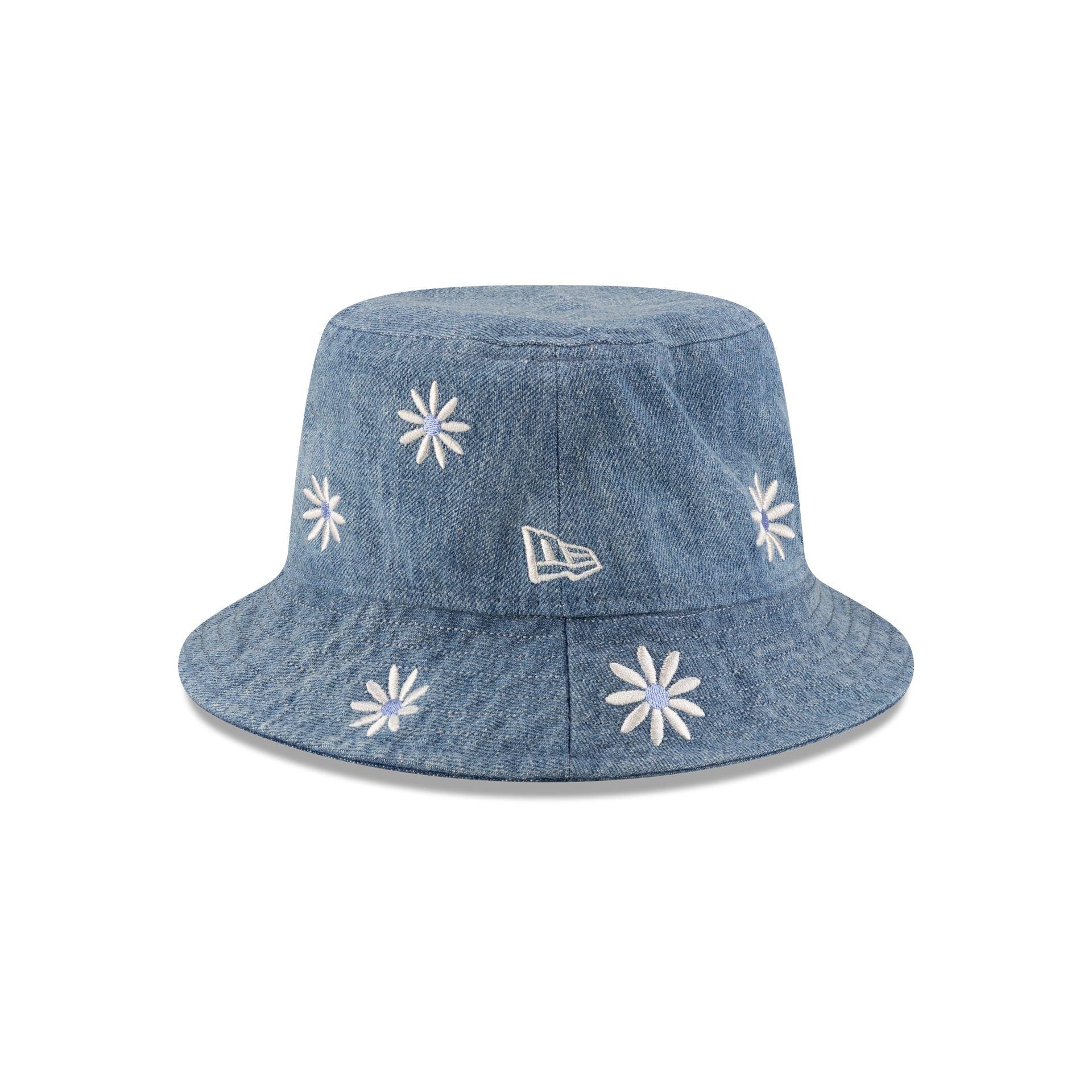 New Era Cap Flower Embroidery Light Denim Bucket Hat Male Product Image