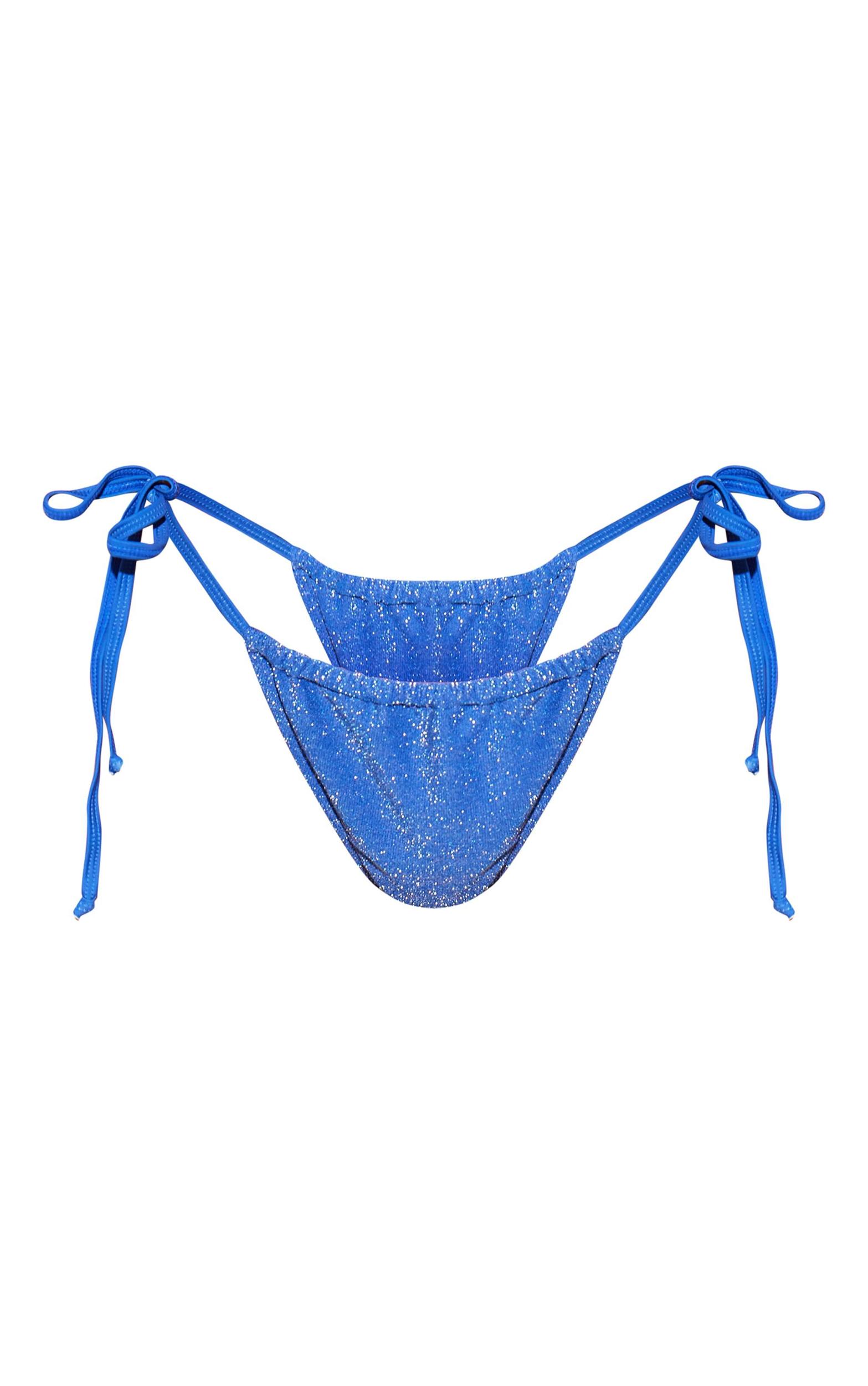 Blue Heart Trim Glitter Tie Side Bikini Bottoms Product Image