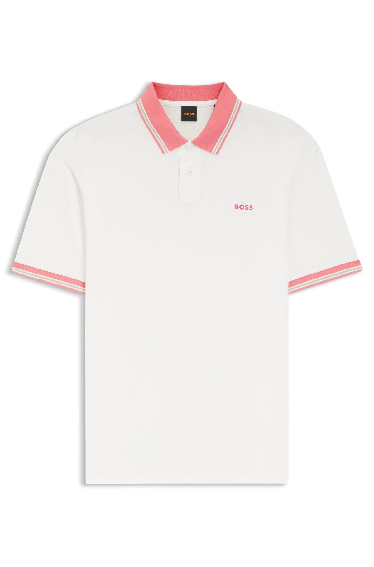 Cotton-jersey polo shirt with stripe trims Product Image
