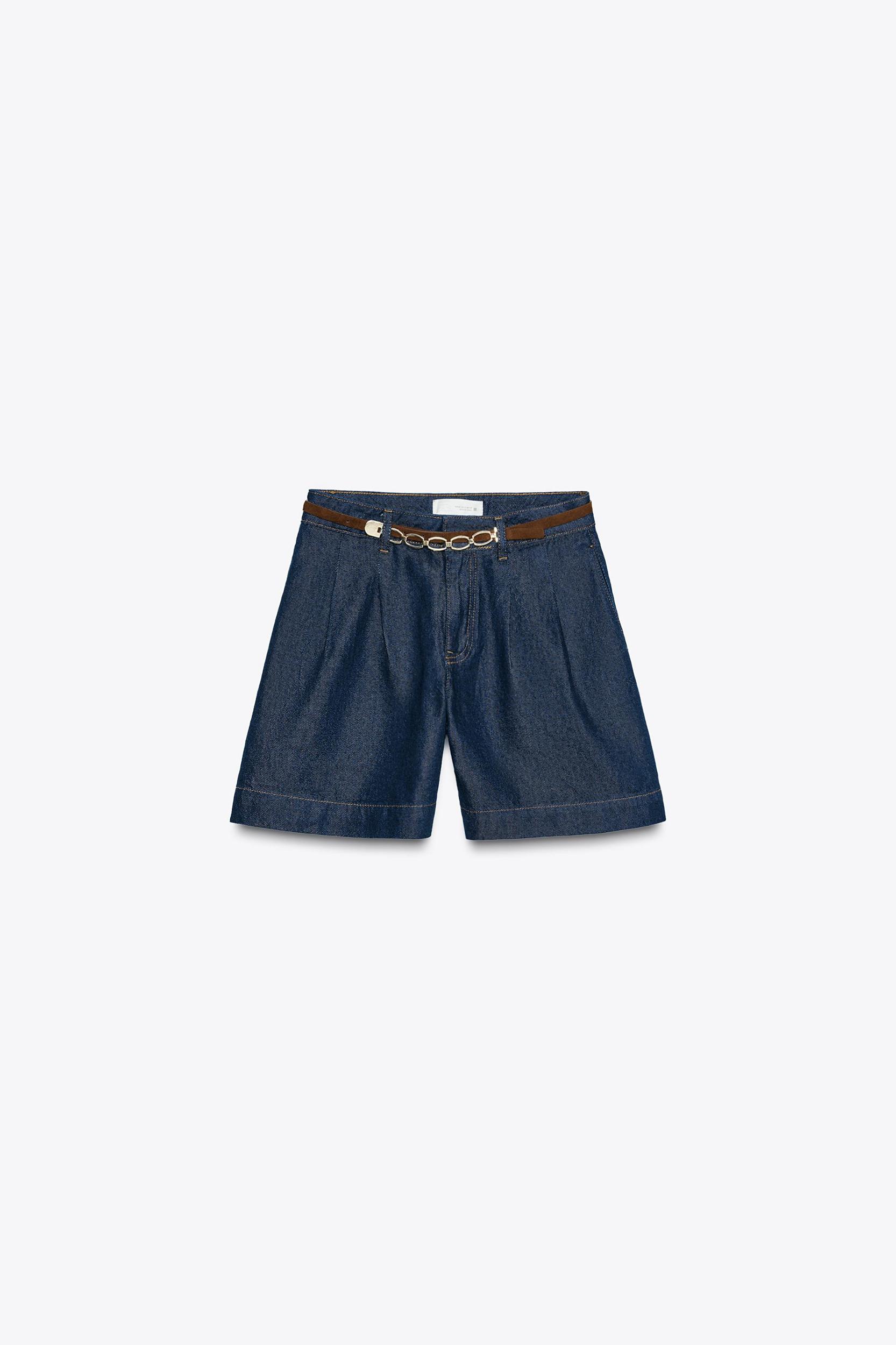 Z1975 DENIM PLEATED SHORTS WITH BELT Product Image